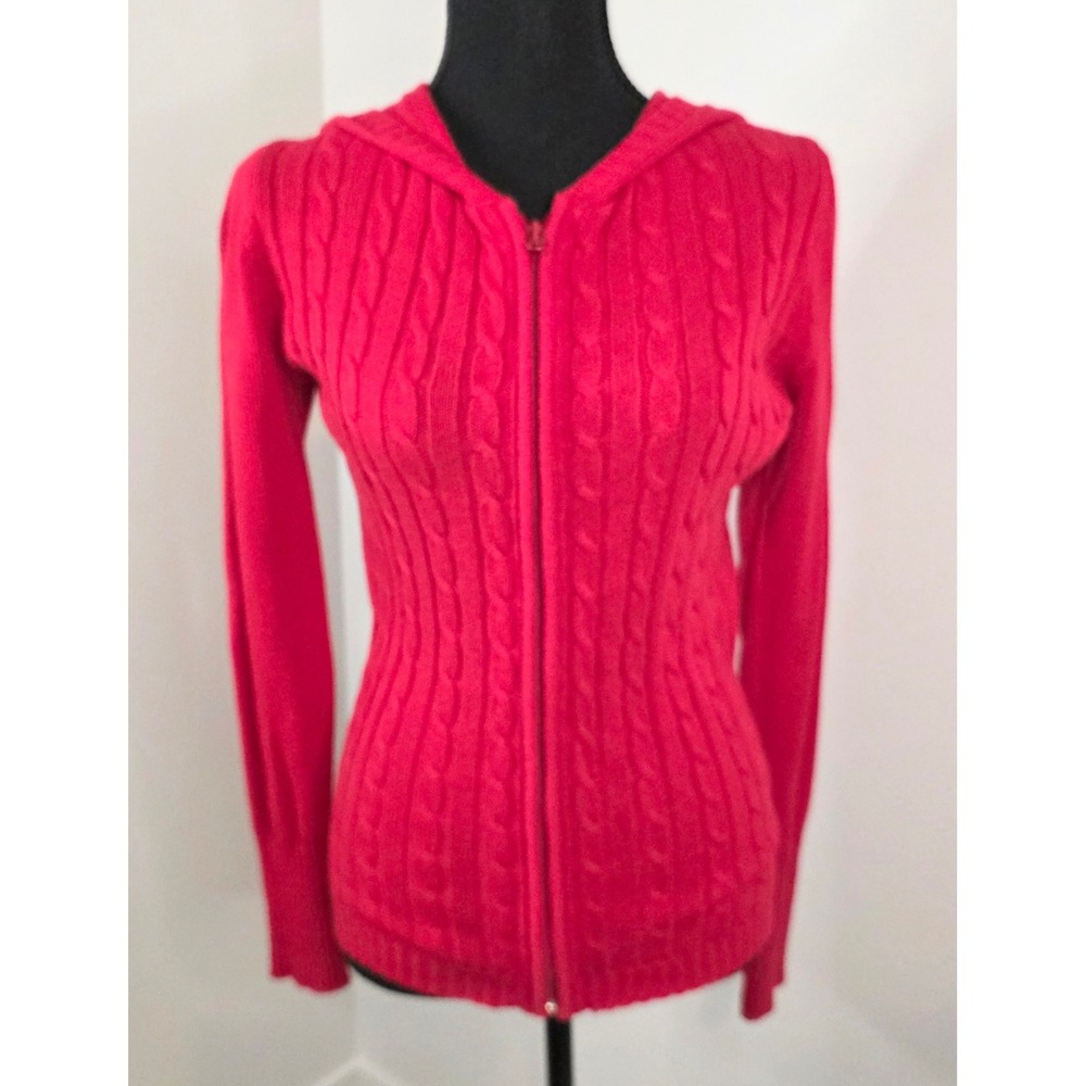 Cherokee Girls Red Cable Knit Full Zip Hoodie Sweater XL 14/16 Cotton